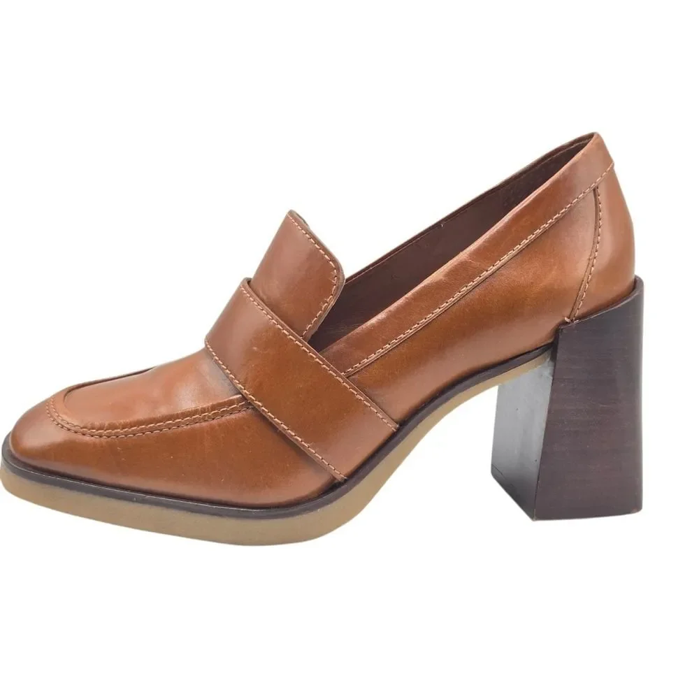 Vince Camuto Women's Cognac Pumps Ezerna Slip On Leather Heeled Loafers Size‎ 8M